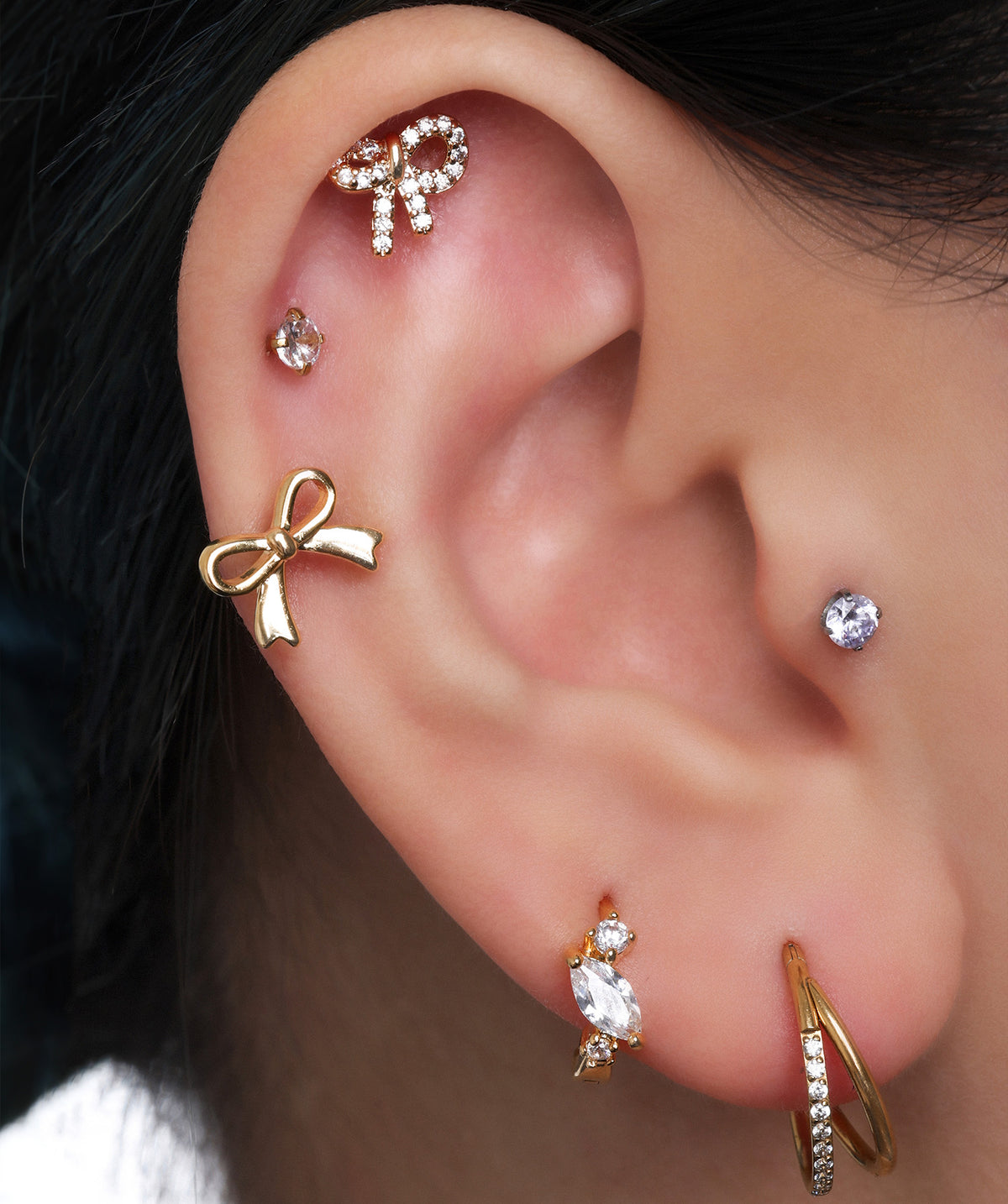 Marquise Bloom Hoop - Brass - Upper Lobe, Helix - Oumo Jewelry