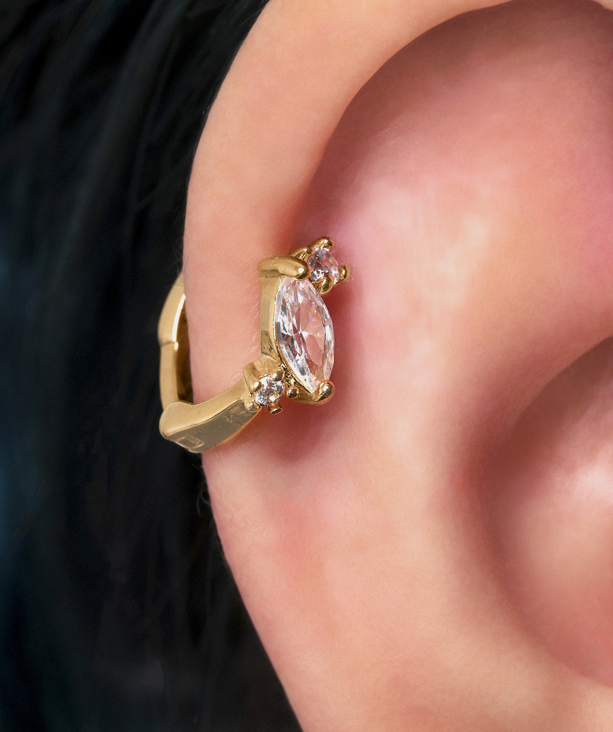 Marquise Bloom Hoop - Brass - Upper Lobe, Helix - Oumo Jewelry