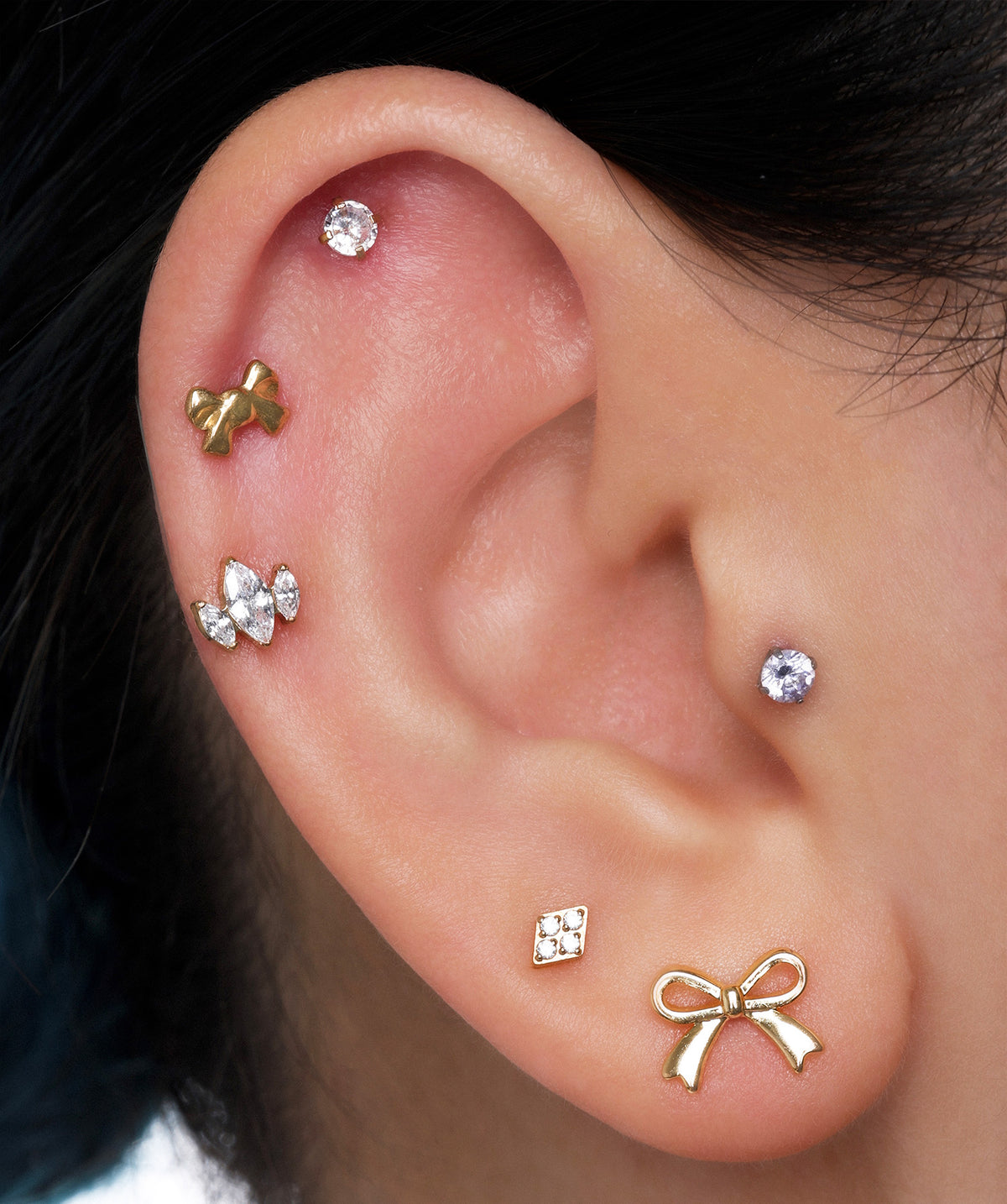 Sweet Bow Stud - Stainless Steel - Helix, Upper Lobe, Flat - Oumo Jewelry
