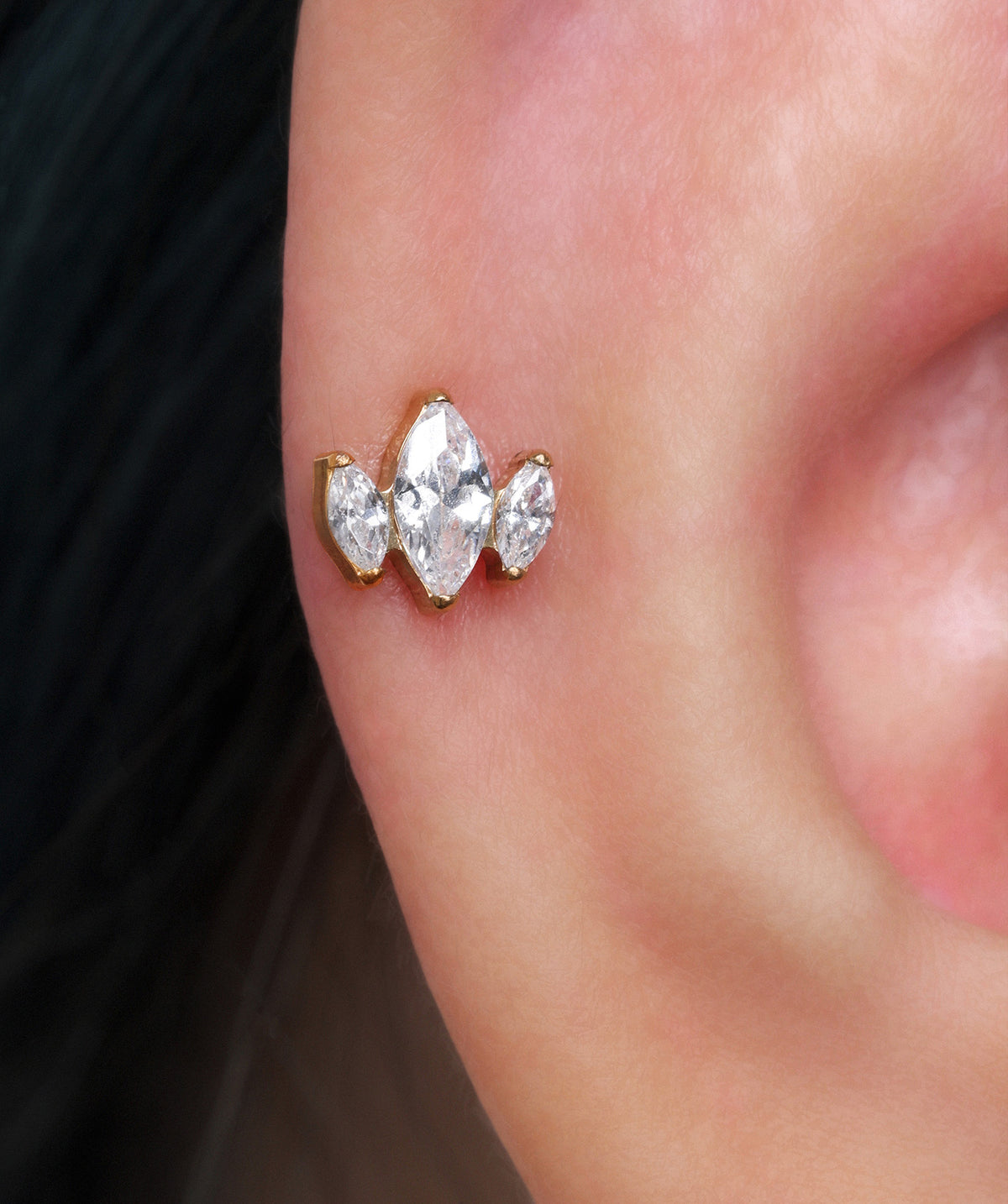 Titanium Trinity Marquise Stud - Titanium - Helix, Upper Lobe, Conch - Oumo Jewelry