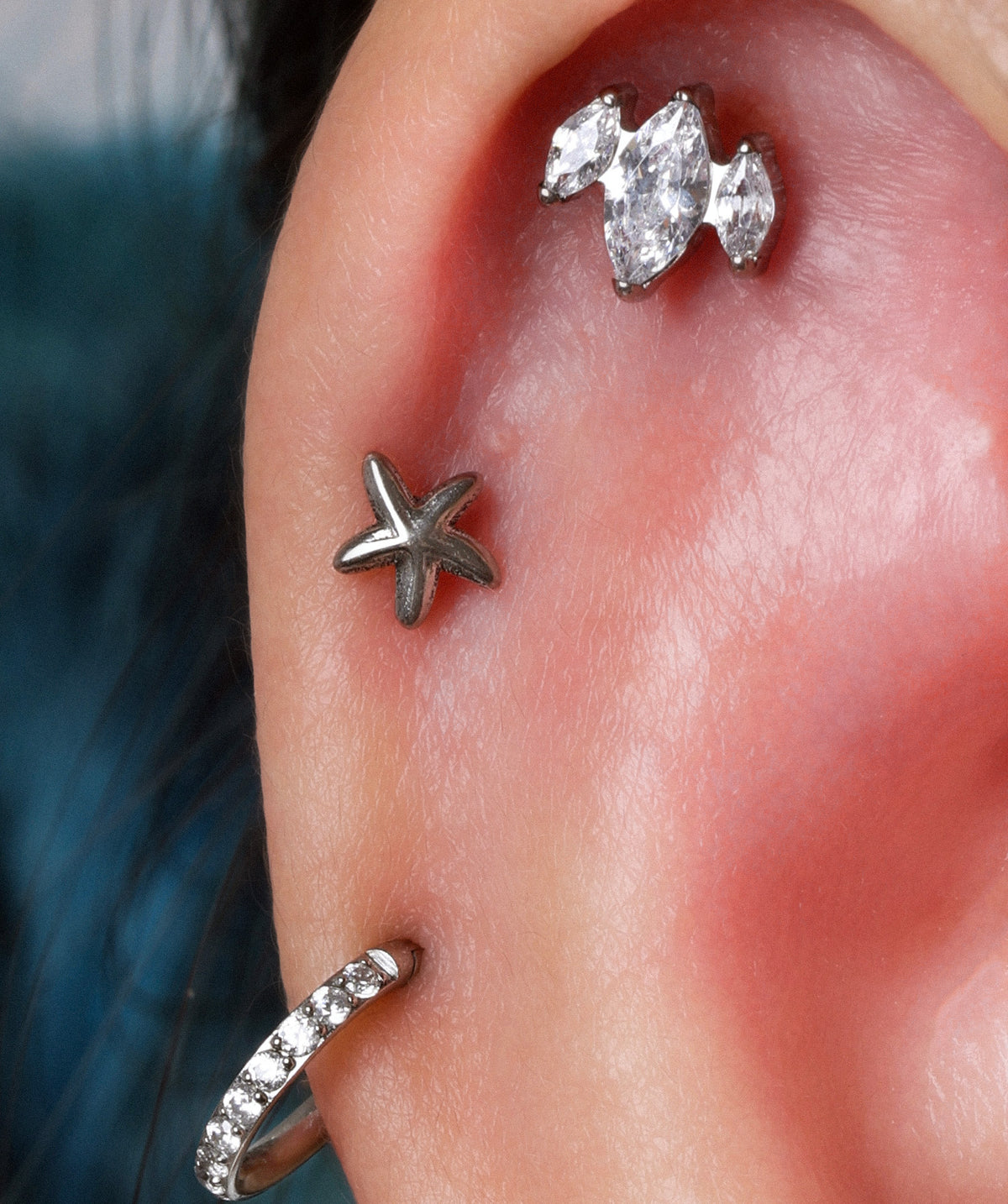 Titanium Starfish Stud - Titanium - Upper Lobe, Helix, Flat - Oumo Jewelry