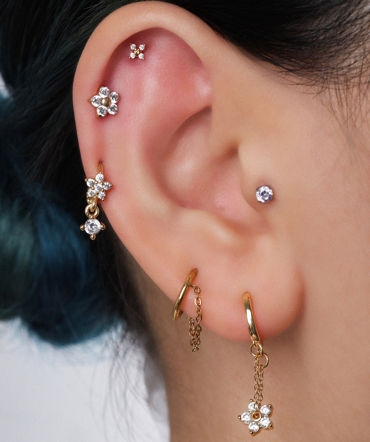 Mini Flower Stud - Stainless Steel - Upper Lobe, Helix, Flat - Oumo Jewelry