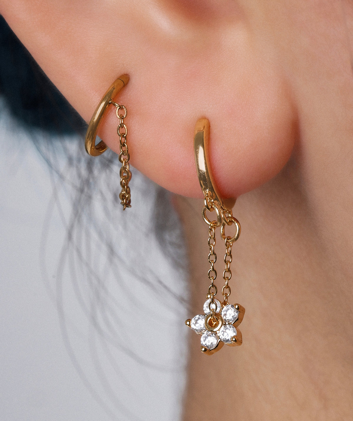Bloom Charm Hoop - Brass - Lobe, Upper Lobe - Oumo Jewelry