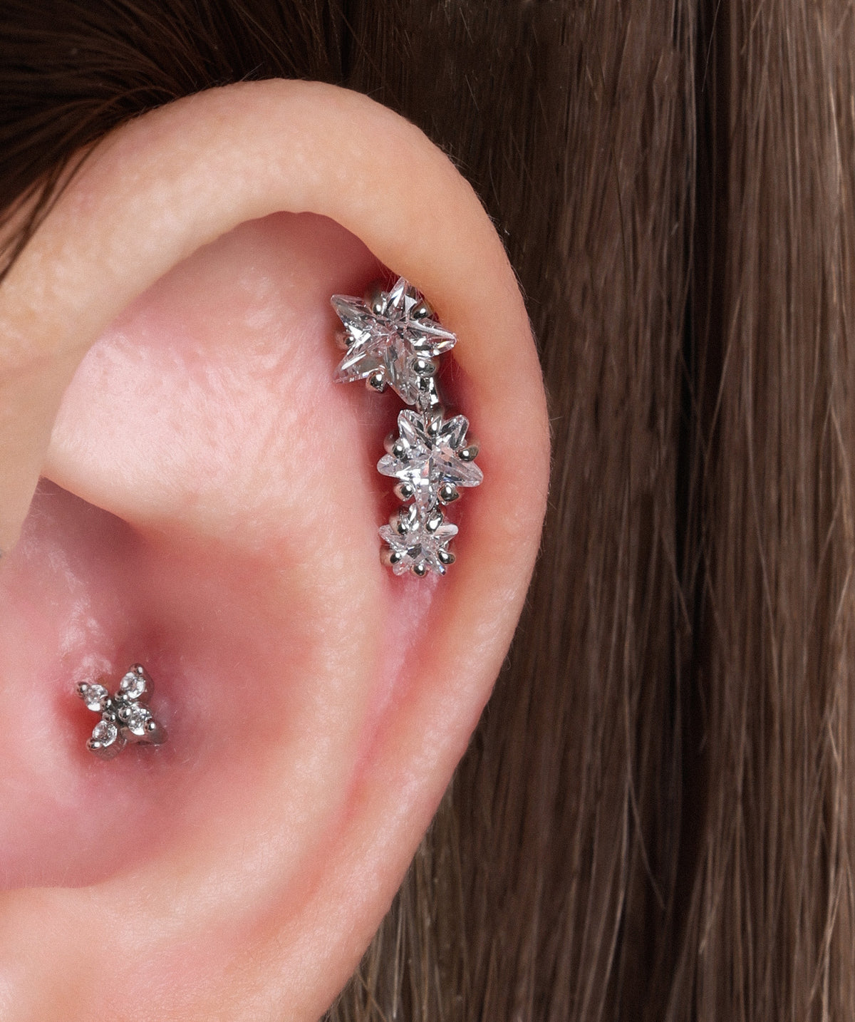 Triple Stars Stud - Stainless Steel - Upper Lobe, Helix, Flat - Oumo Jewelry
