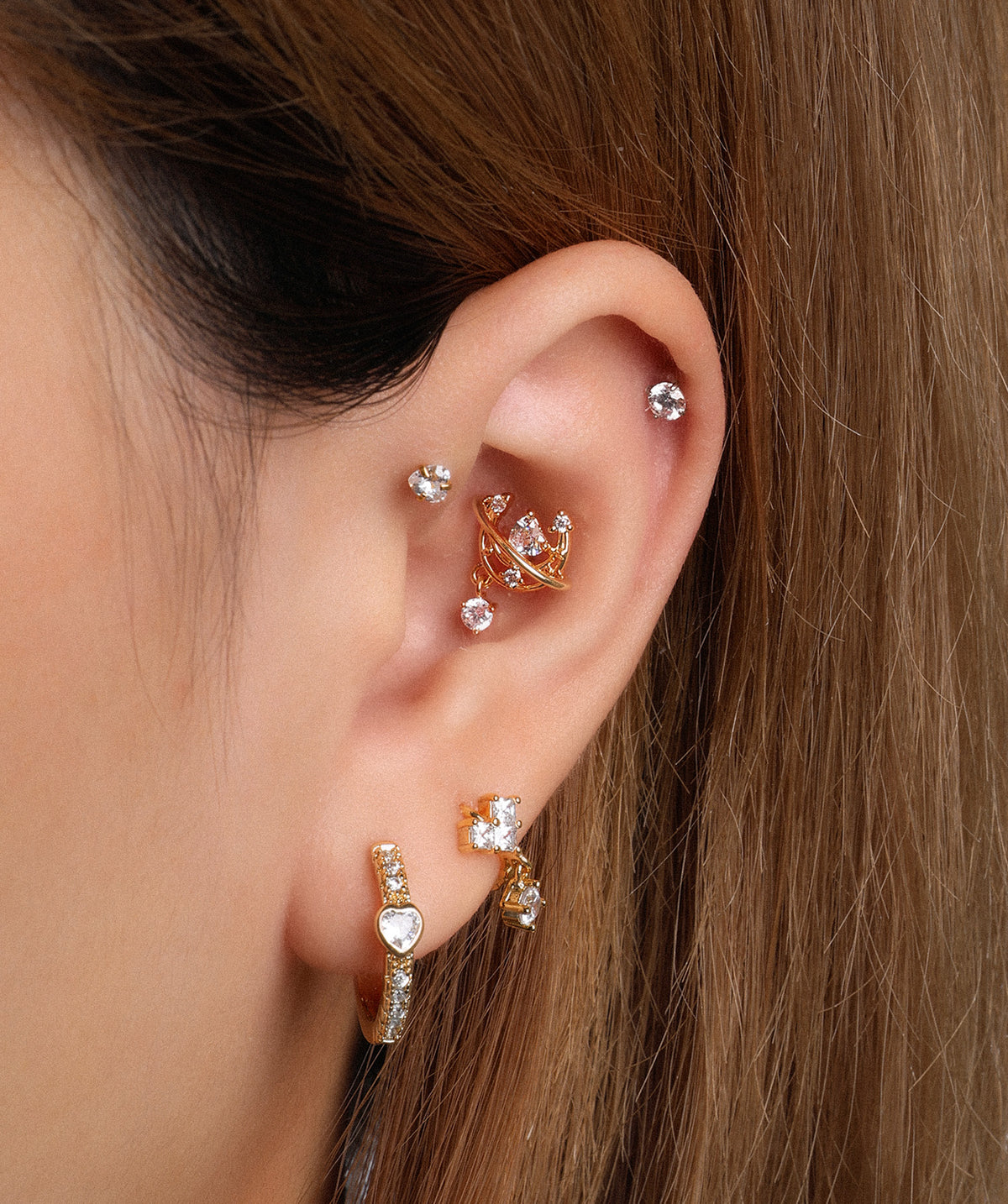 Halo Stud - Stainless Steel - Upper Lobe, Helix, Flat - Oumo Jewelry