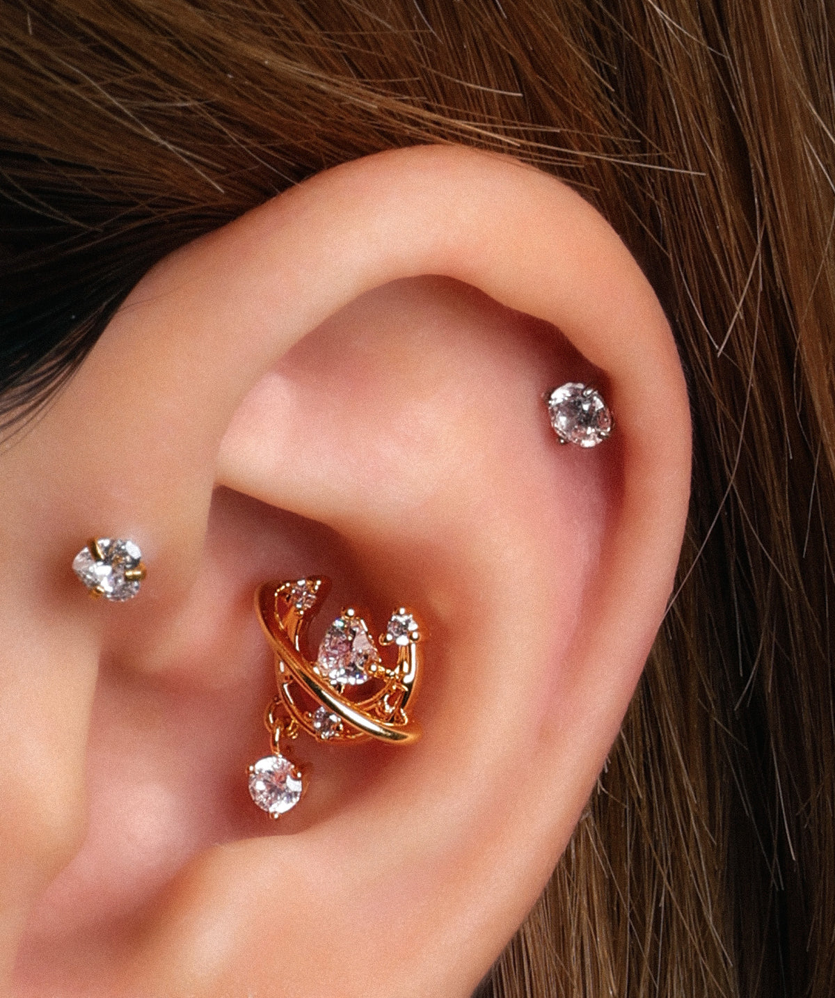 Halo Stud - Stainless Steel - Upper Lobe, Helix, Flat - Oumo Jewelry