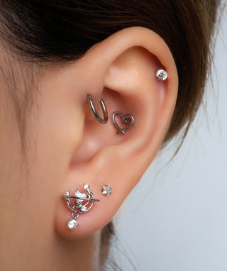 Hollow Cross Heart Flatback Stud - OumoJewelry