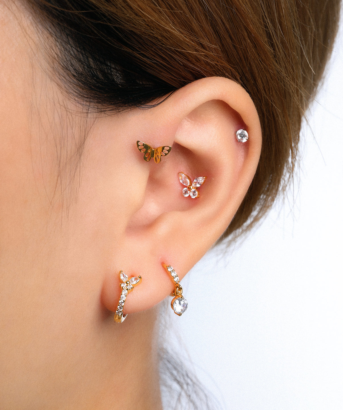 Titanium Butterfly Stud - Titanium - Upper Lobe, Helix, Flat - Oumo Jewelry