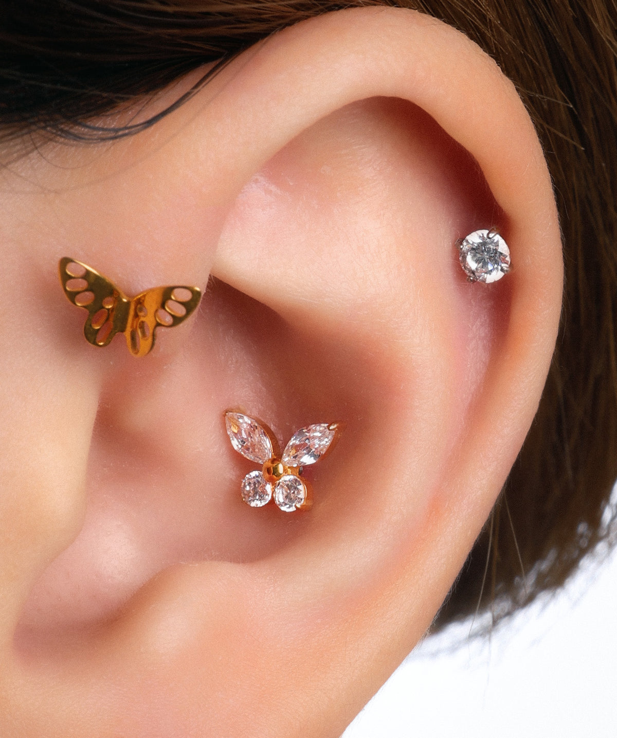 Titanium Butterfly Stud - Titanium - Upper Lobe, Helix, Flat - Oumo Jewelry