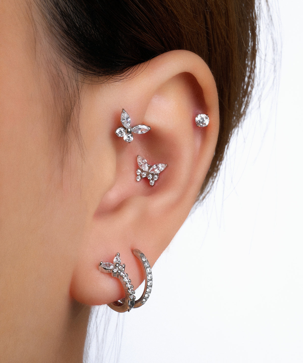 Titanium Butterfly Stud - Titanium - Upper Lobe, Helix, Flat - Oumo Jewelry