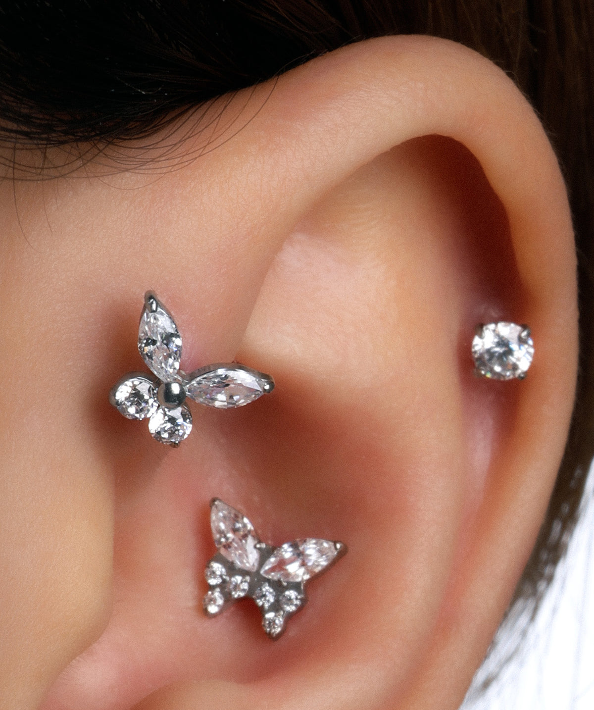 Titanium Butterfly Stud - Titanium - Upper Lobe, Helix, Flat - Oumo Jewelry