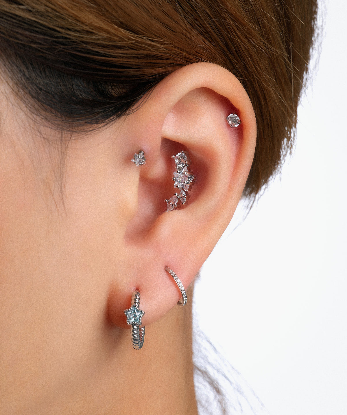 Aurora Star Stud - Stainless Steel - Upper Lobe, Helix, Flat - Oumo Jewelry