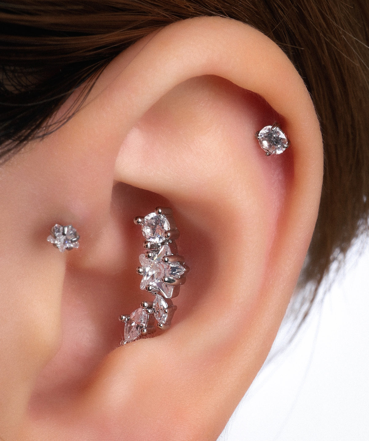 Aurora Star Stud - Stainless Steel - Upper Lobe, Helix, Flat - Oumo Jewelry