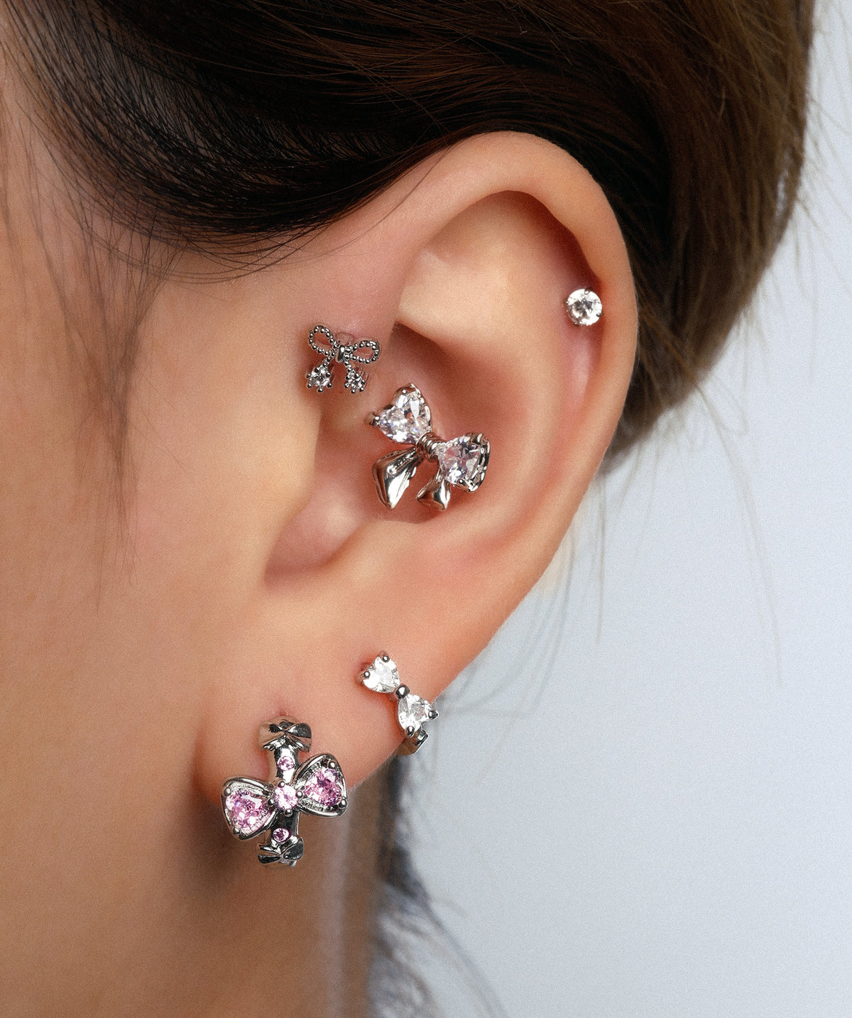 Pink Bow Hoop - Brass - Lobe - Oumo Jewelry