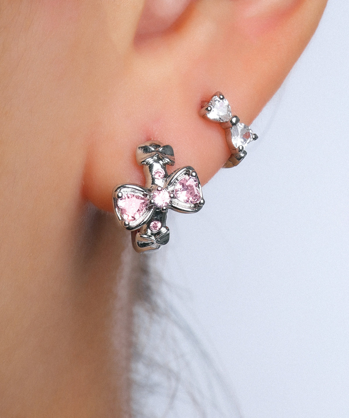 Pink Bow Hoop - Brass - Lobe - Oumo Jewelry
