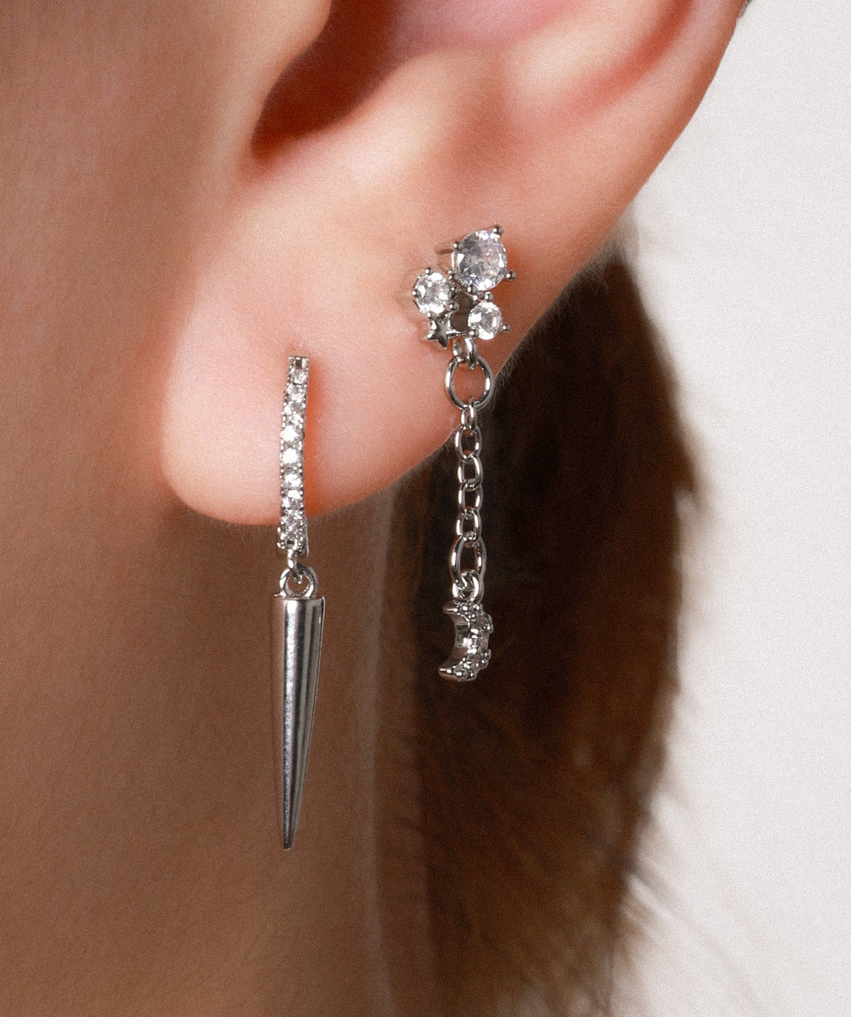 Lunar Dangle Stud - Stainless Steel - Upper Lobe, Helix, Flat - Oumo Jewelry