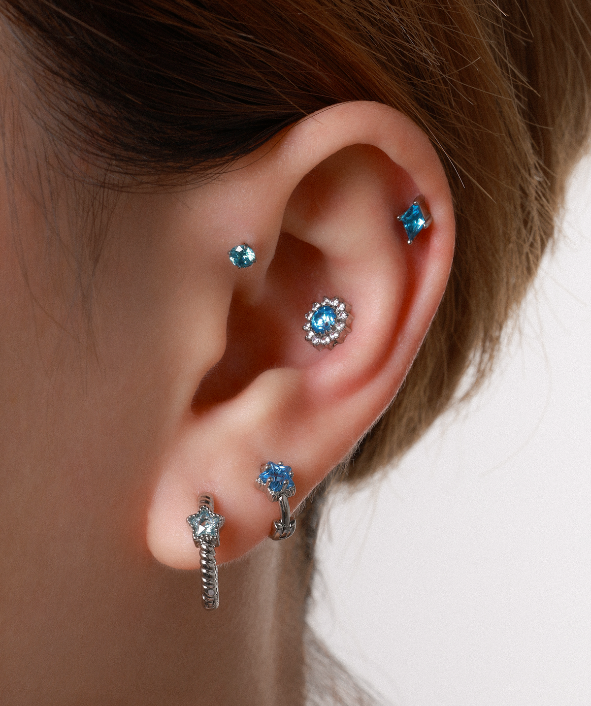 Gem Stud - Stainless Steel - Helix, Forward Helix, Upper Lobe - Oumo Jewelry