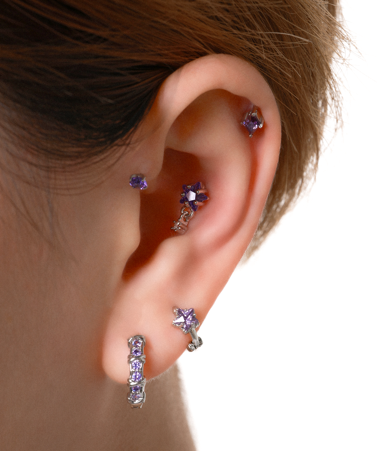 Gem Stud - Stainless Steel - Helix, Forward Helix, Upper Lobe - Oumo Jewelry