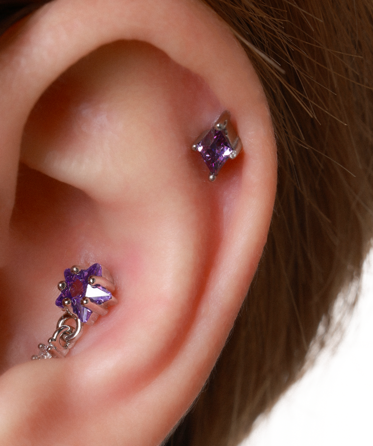 Gem Stud - Stainless Steel - Helix, Forward Helix, Upper Lobe - Oumo Jewelry