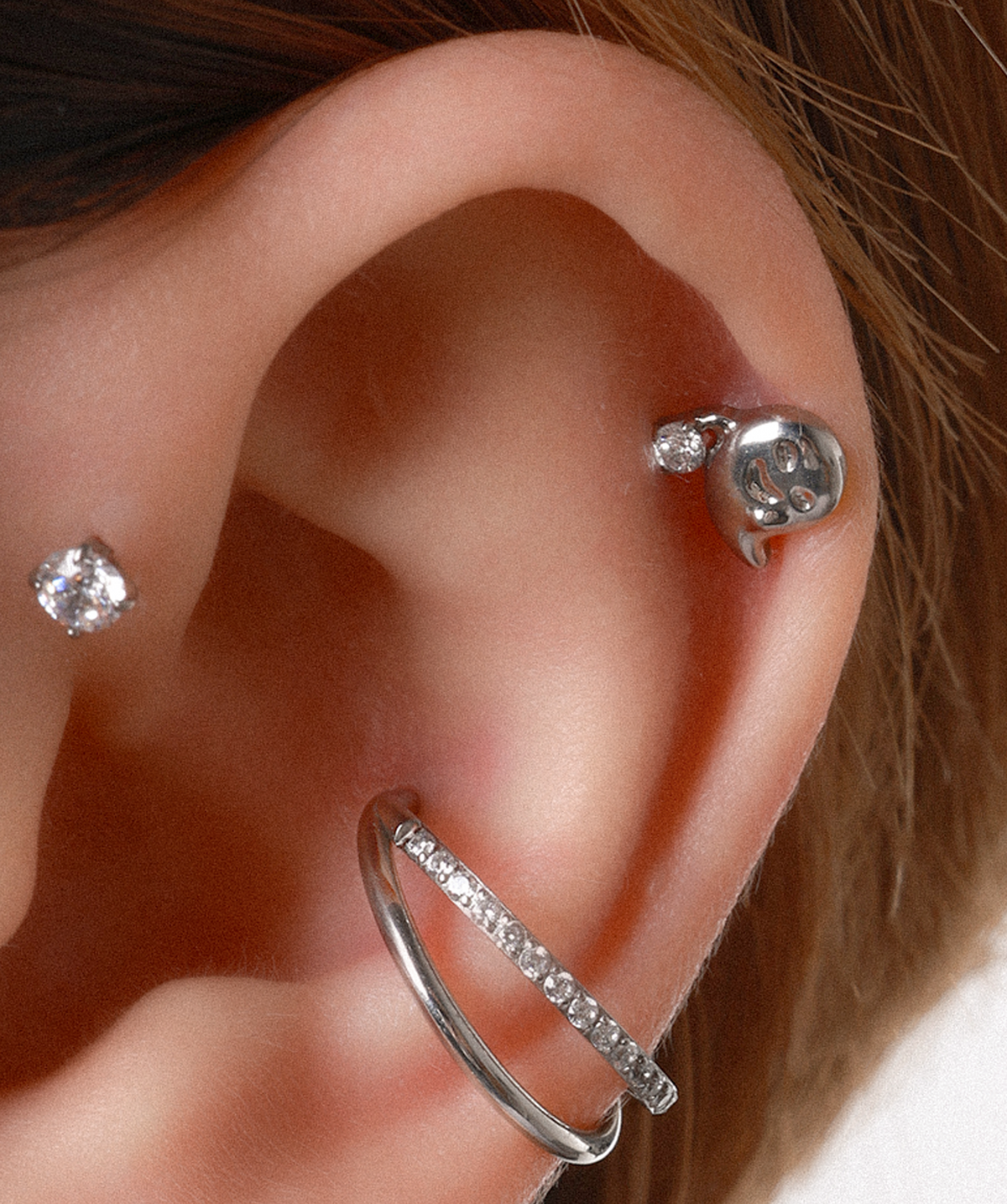 Titanium Cute Ghost Stud - Titanium - Helix, Upper Lobe, Conch - Oumo Jewelry