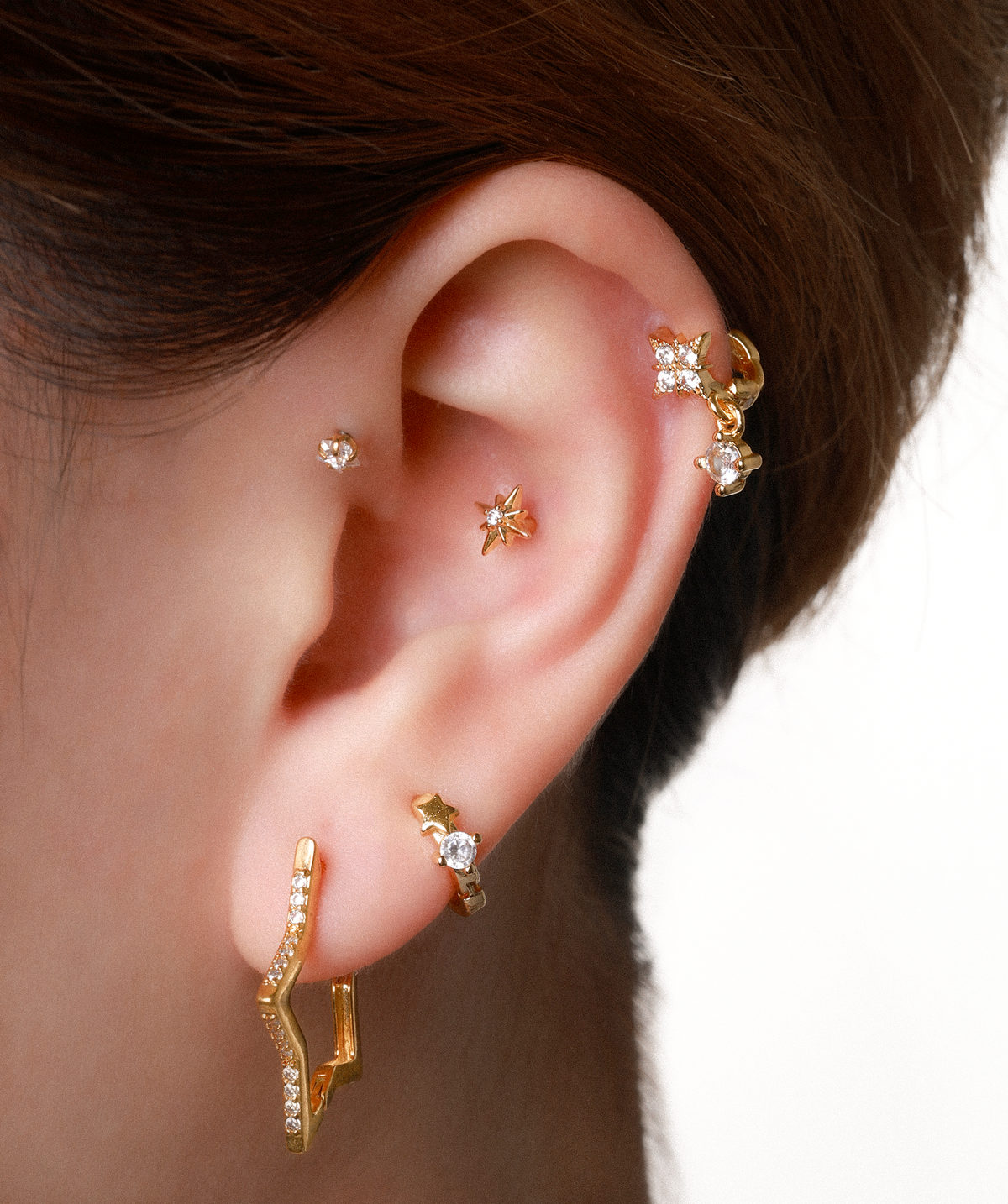 Starfall Hoop - Brass - Upper Lobe, Helix - Oumo Jewelry