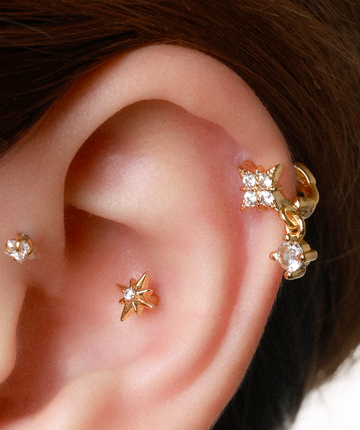 Starfall Hoop - Brass - Upper Lobe, Helix - Oumo Jewelry
