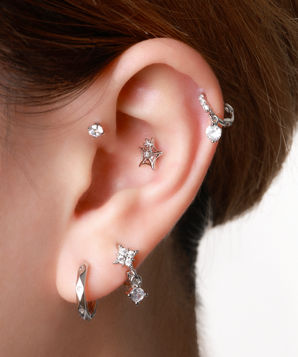 Starfall Hoop - Brass - Upper Lobe, Helix - Oumo Jewelry