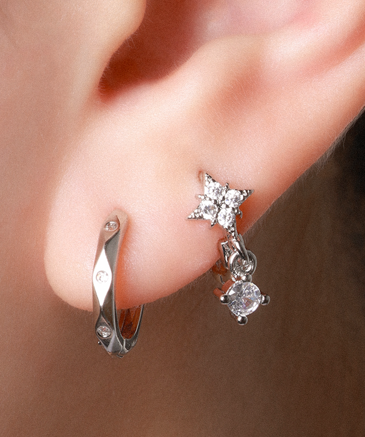 Starfall Hoop - Brass - Upper Lobe, Helix - Oumo Jewelry