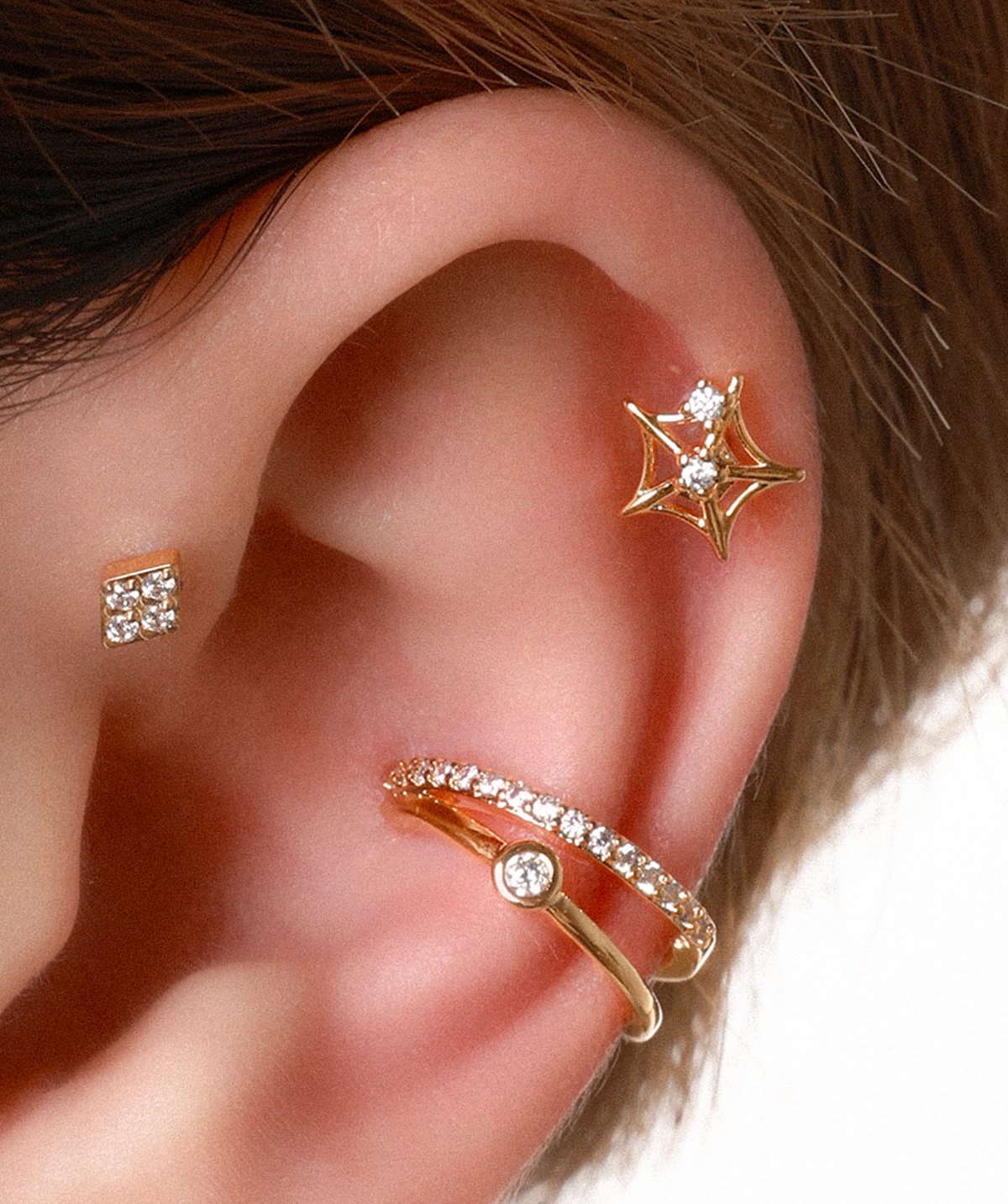 Twinkling Cobweb Stud - Stainless Steel - Upper Lobe, Helix, Flat - Oumo Jewelry
