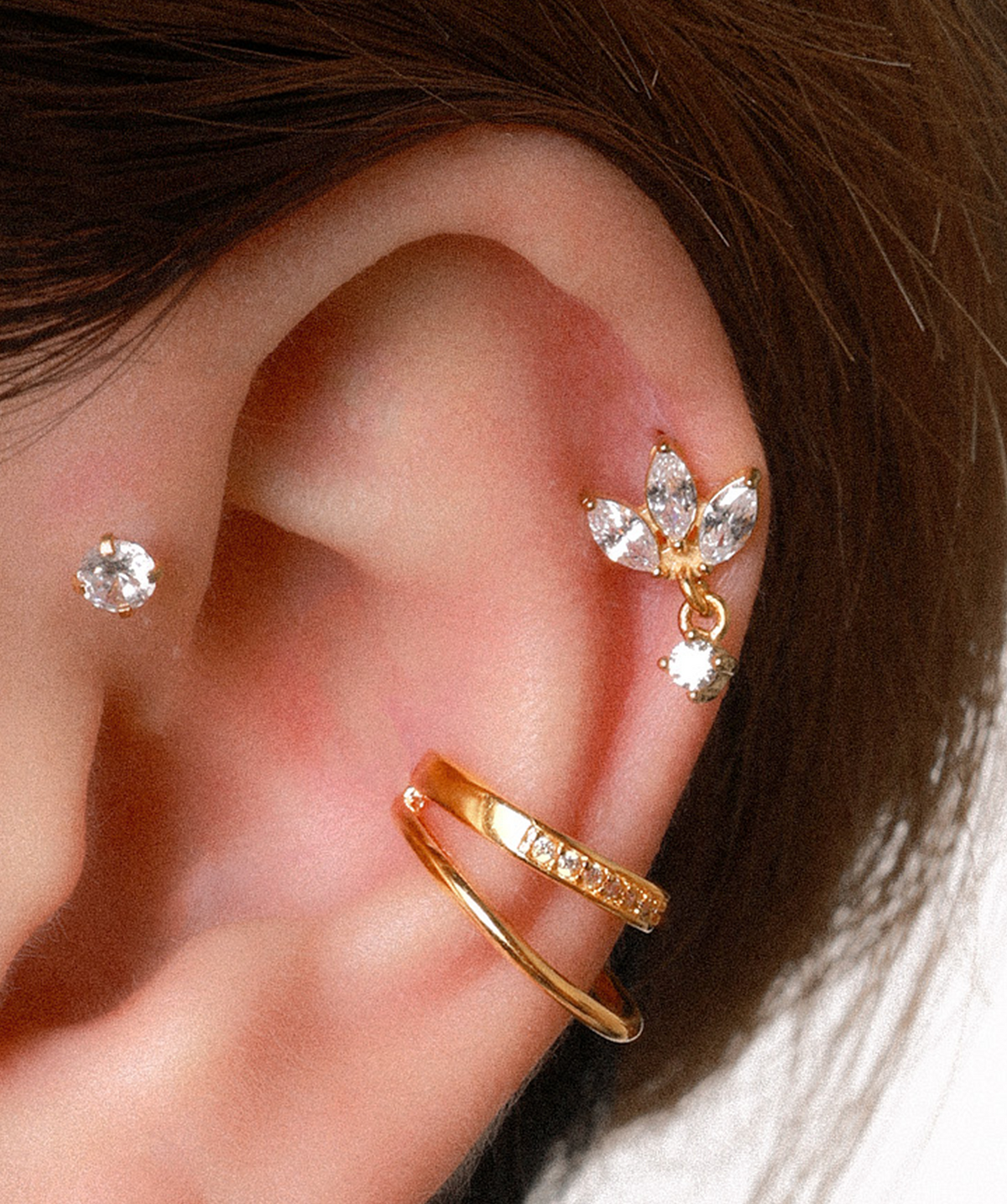 Petal Drop Stud - Stainless Steel - Helix, Upper Lobe, Flat - Oumo Jewelry