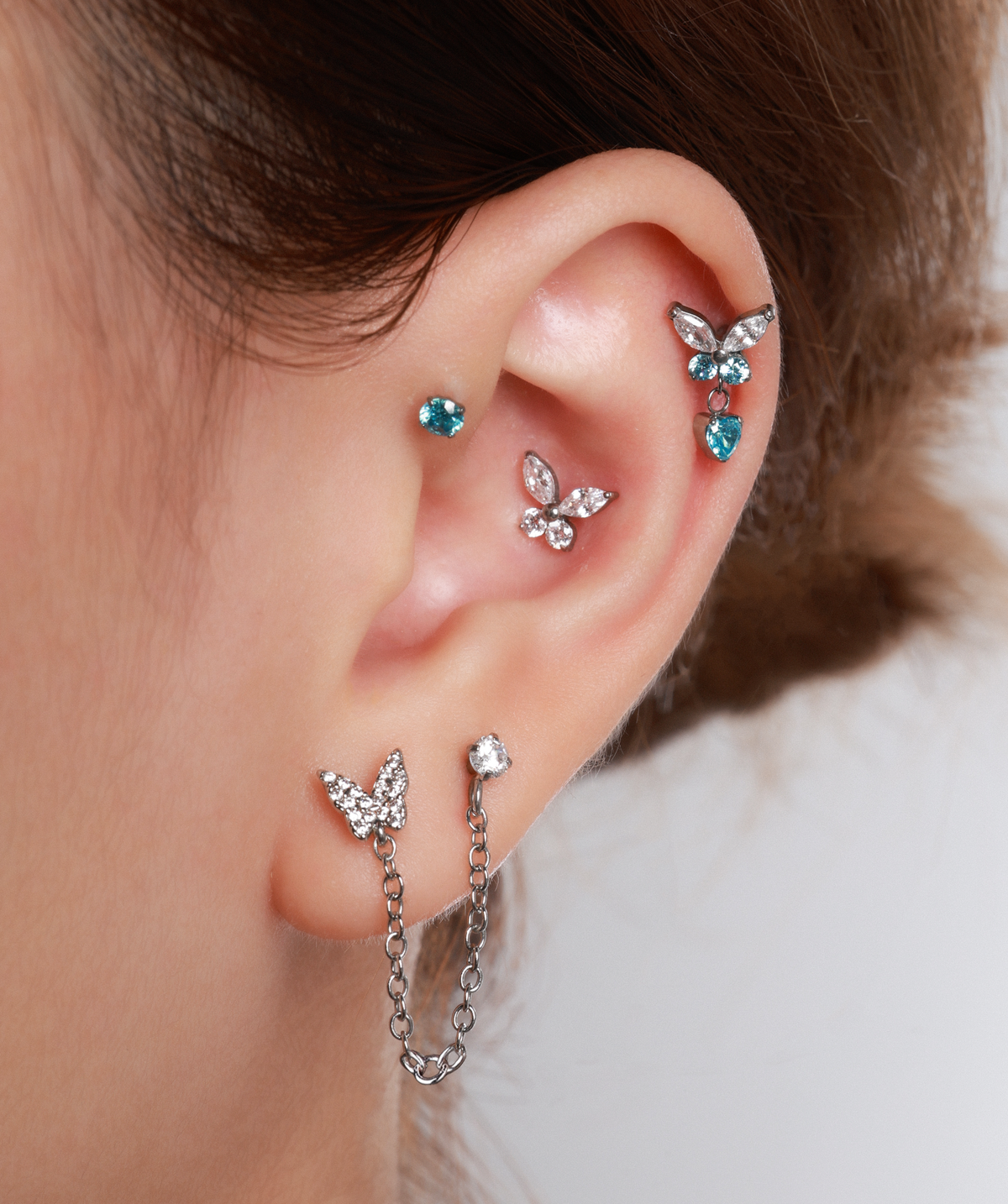 Titanium Charm Butterfly Stud - Titanium - Upper Lobe, Helix, Flat - Oumo Jewelry