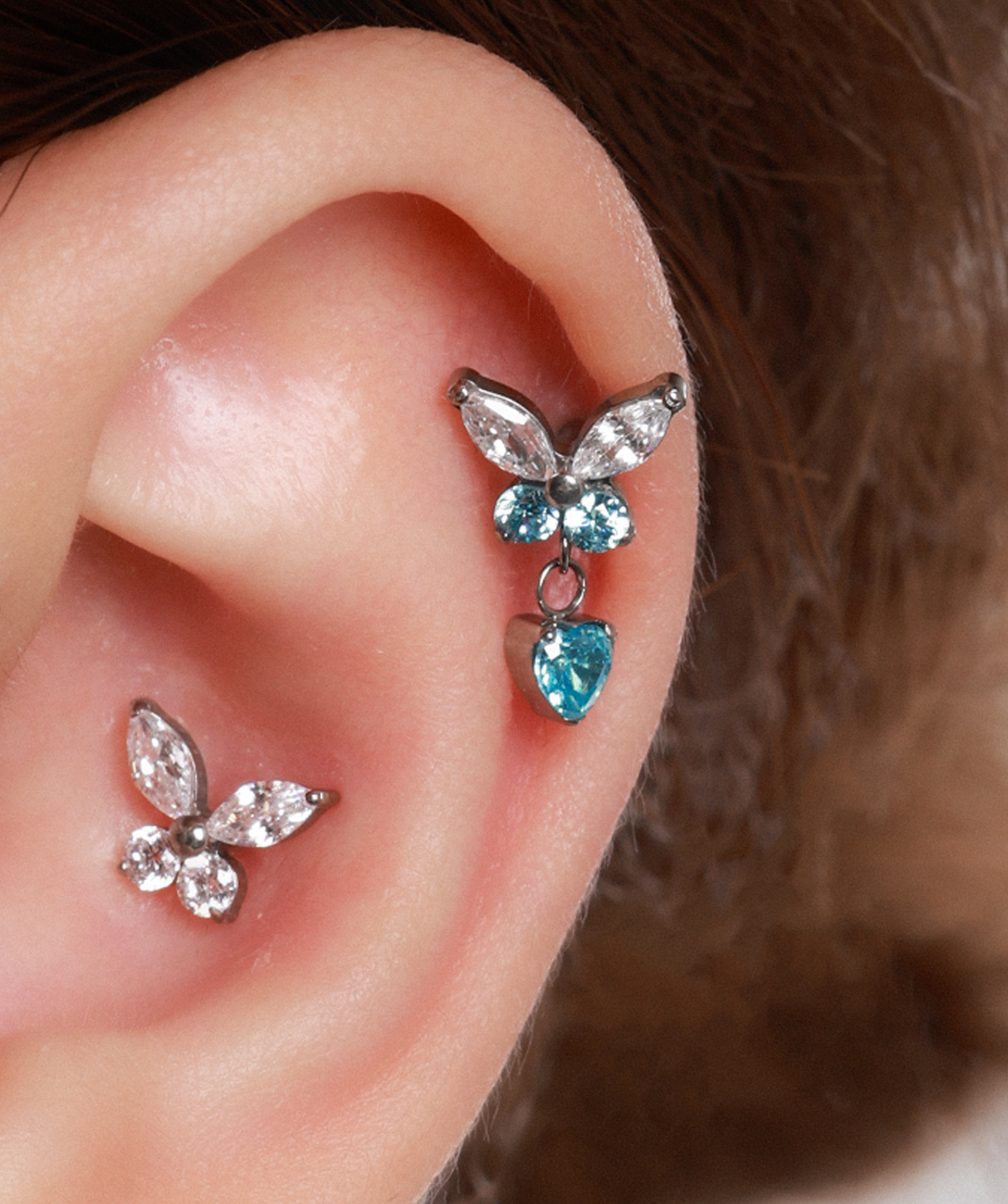 Titanium Charm Butterfly Stud - Titanium - Upper Lobe, Helix, Flat - Oumo Jewelry
