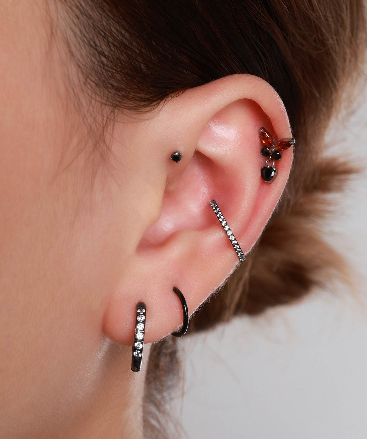 Titanium Charm Butterfly Stud - Titanium - Upper Lobe, Helix, Flat - Oumo Jewelry