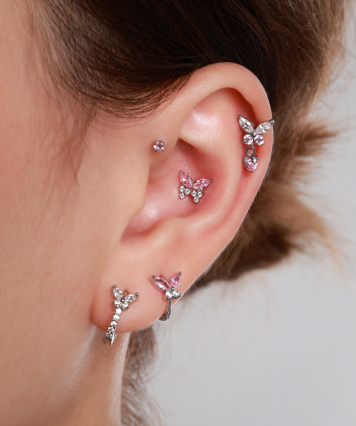 Titanium Charm Butterfly Stud - Titanium - Upper Lobe, Helix, Flat - Oumo Jewelry