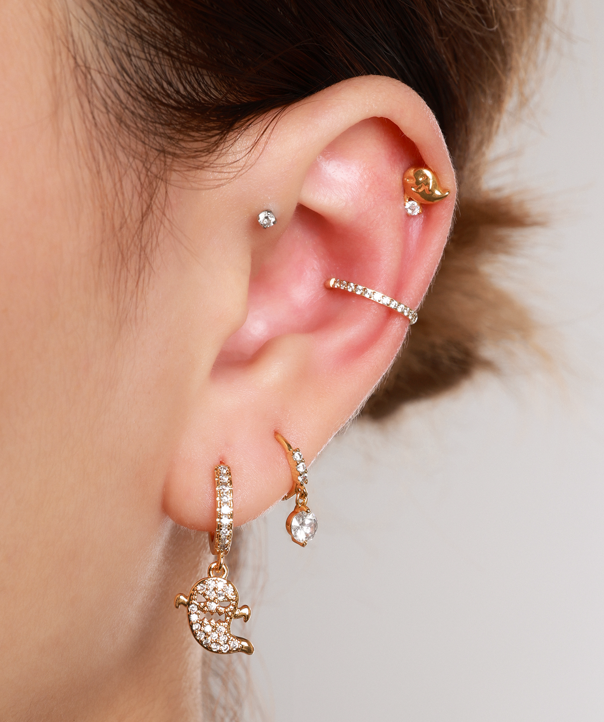 Ghost Dangle Hoop - Brass - Lobe - Oumo Jewelry