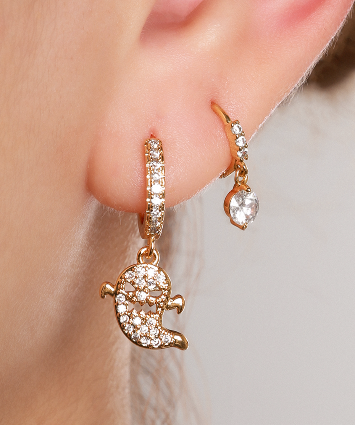 Ghost Dangle Hoop - Brass - Lobe - Oumo Jewelry