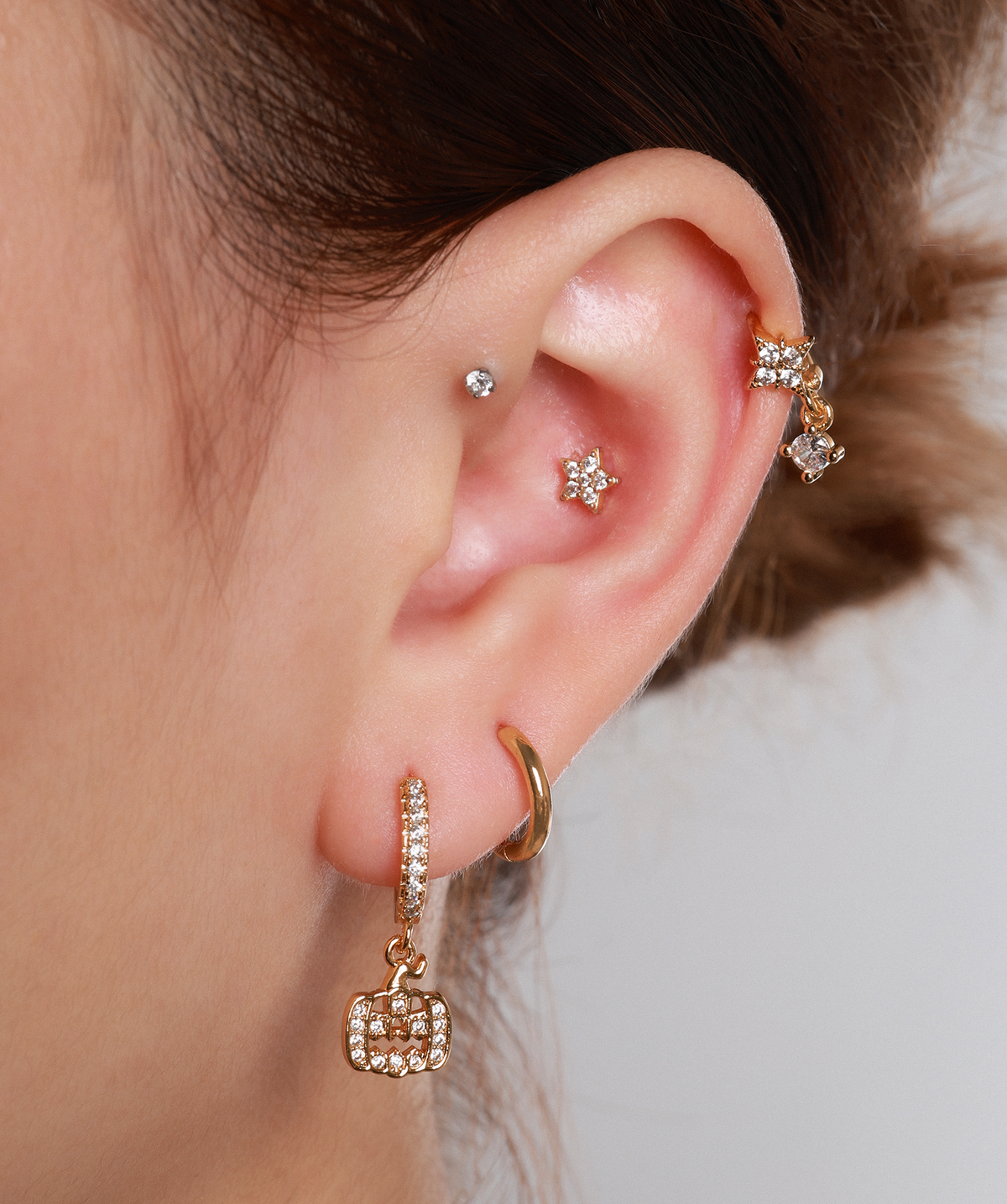 Pumpkin Dangle Hoop - Brass - Lobe - Oumo Jewelry