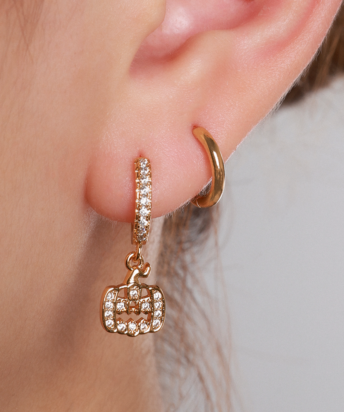 Pumpkin Dangle Hoop - Brass - Lobe - Oumo Jewelry