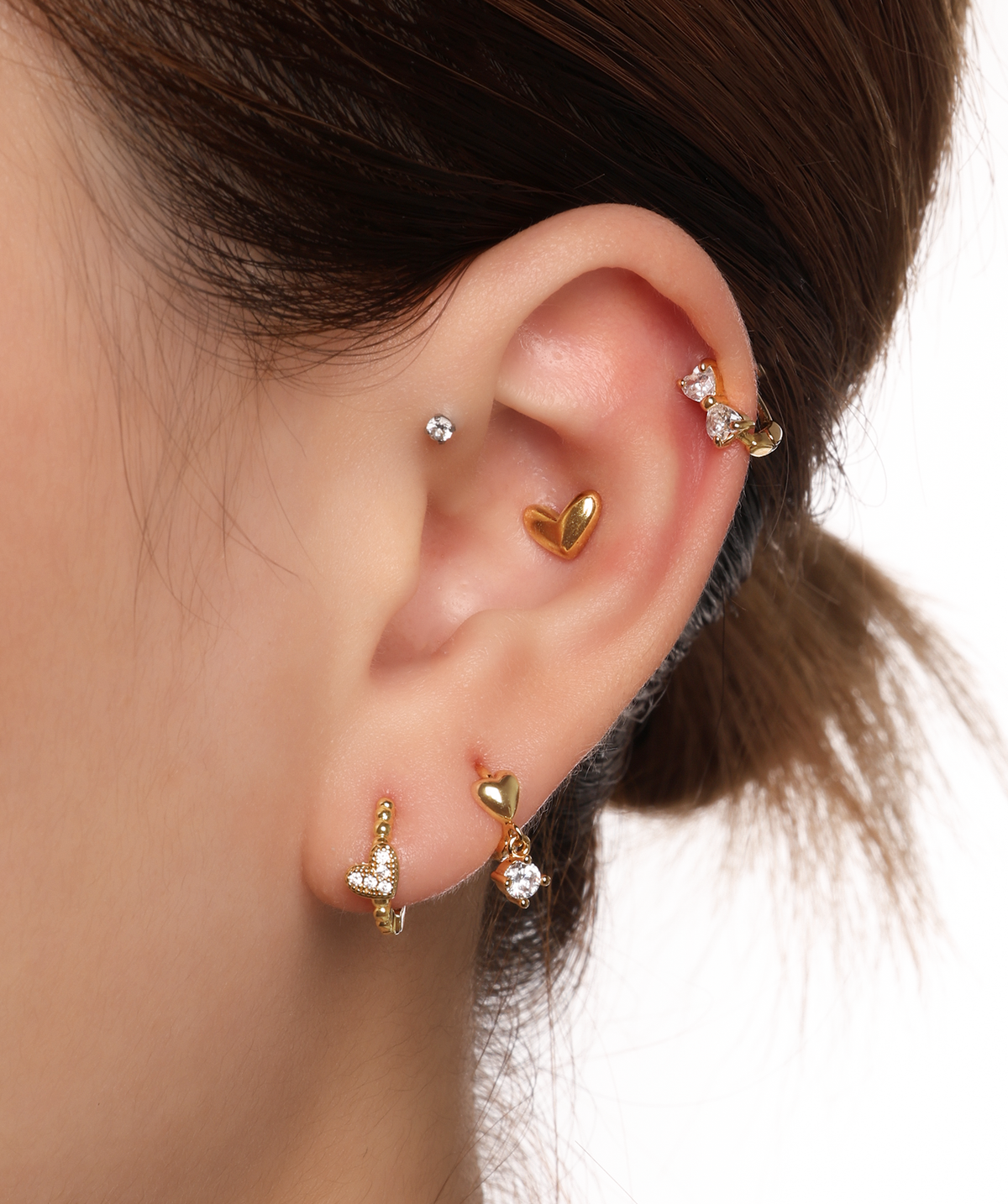 Puffed Heart Stud - Stainless Steel - Upper Lobe, Helix, Flat - Oumo Jewelry