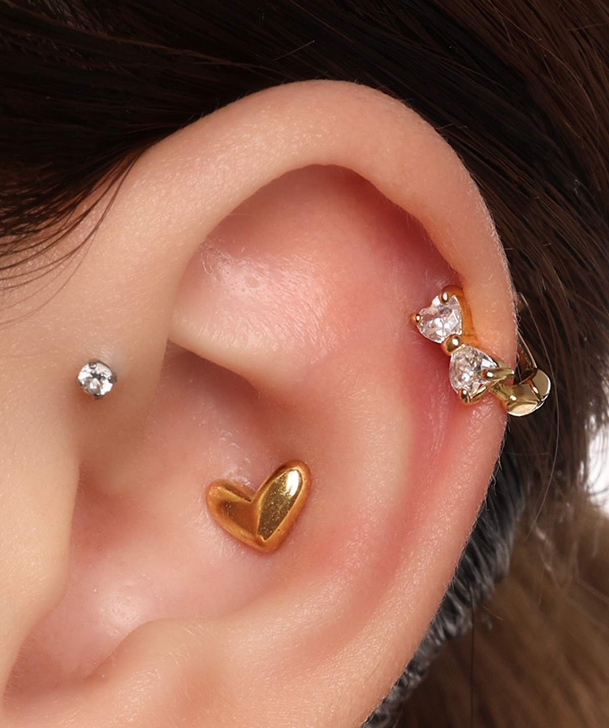 Puffed Heart Stud - Stainless Steel - Upper Lobe, Helix, Flat - Oumo Jewelry