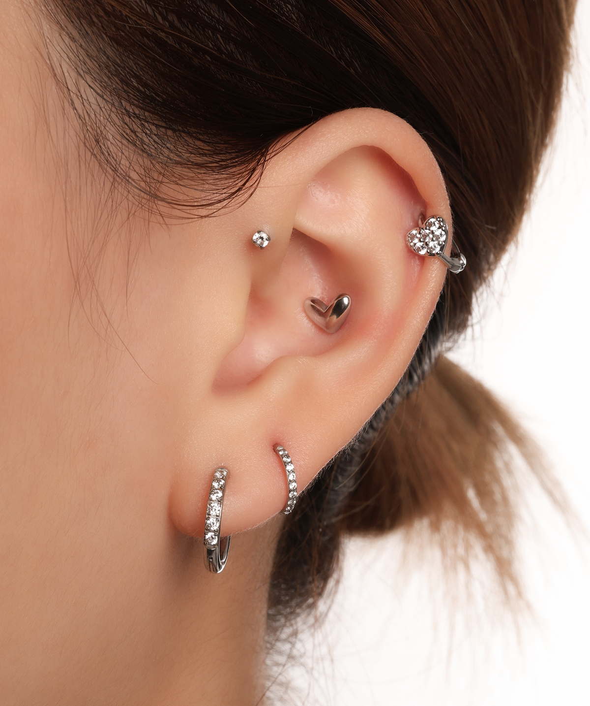 Puffed Heart Stud - Stainless Steel - Upper Lobe, Helix, Flat - Oumo Jewelry