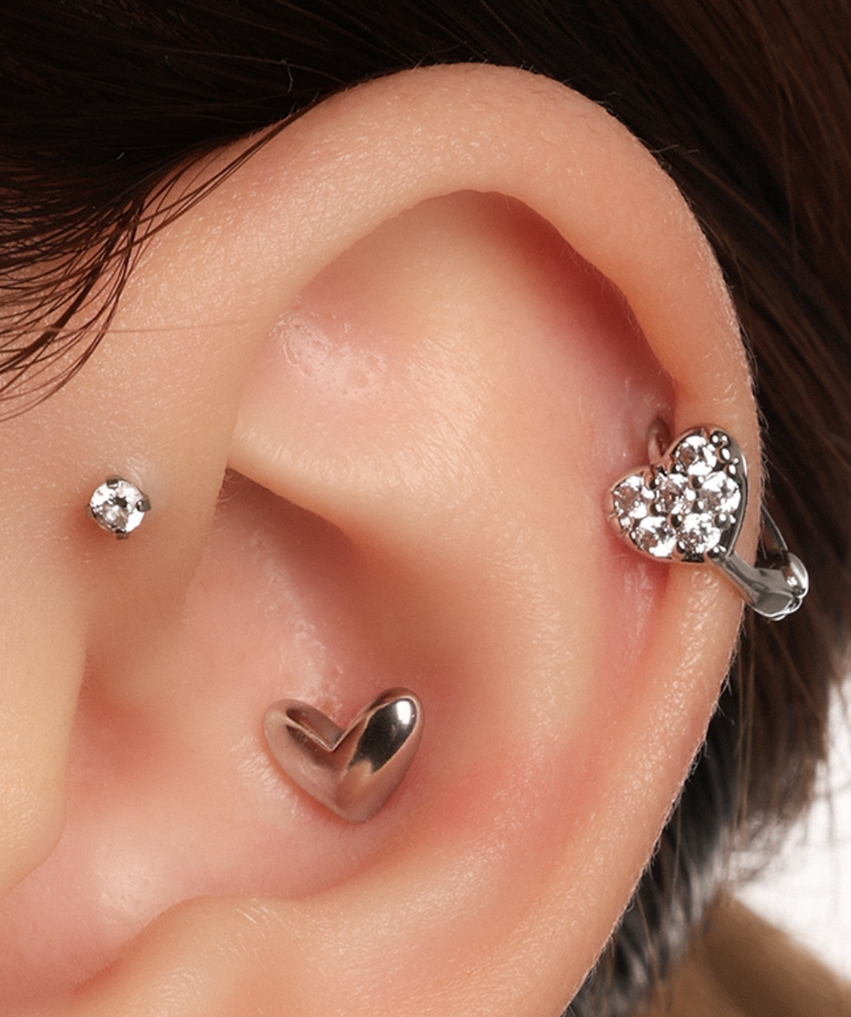 Puffed Heart Stud - Stainless Steel - Upper Lobe, Helix, Flat - Oumo Jewelry