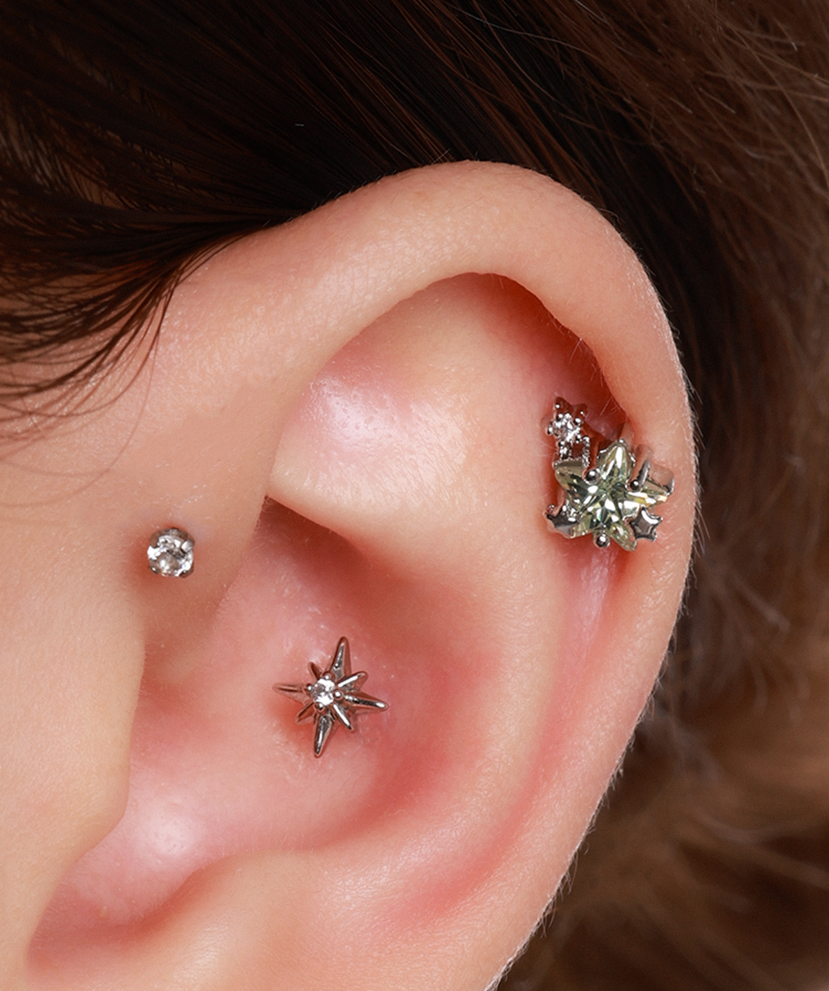 Dreamy Star Stud - Stainless Steel - Upper Lobe, Helix, Flat - Oumo Jewelry