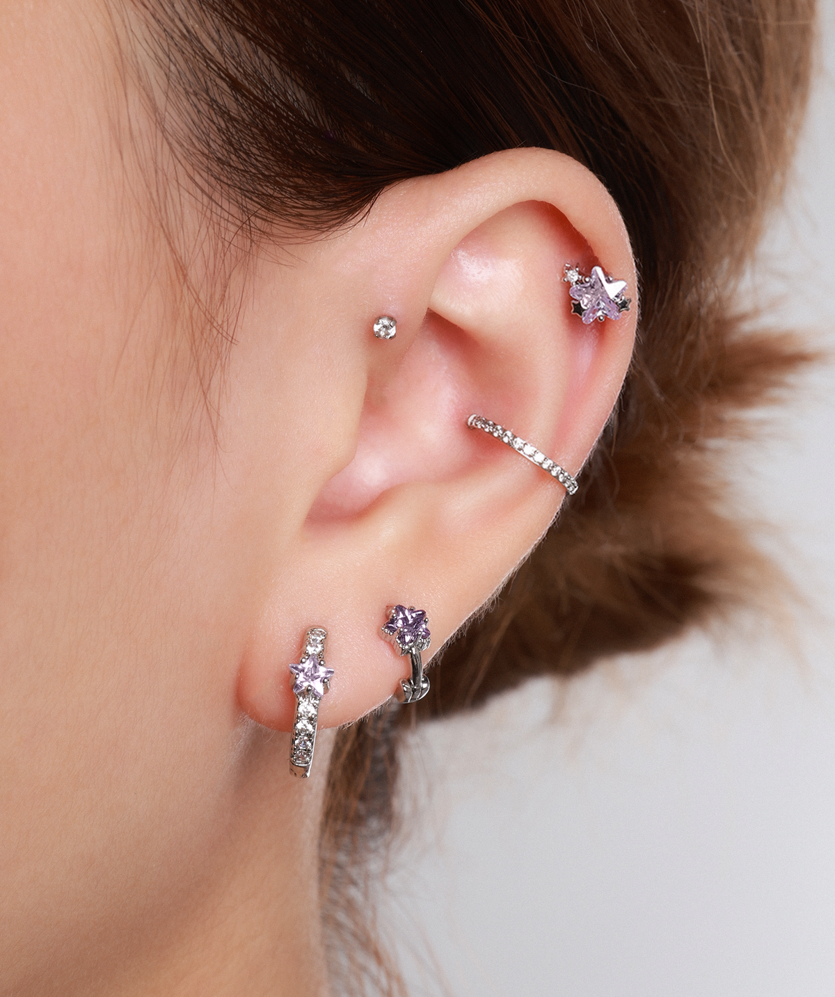 Dreamy Star Stud - Stainless Steel - Upper Lobe, Helix, Flat - Oumo Jewelry