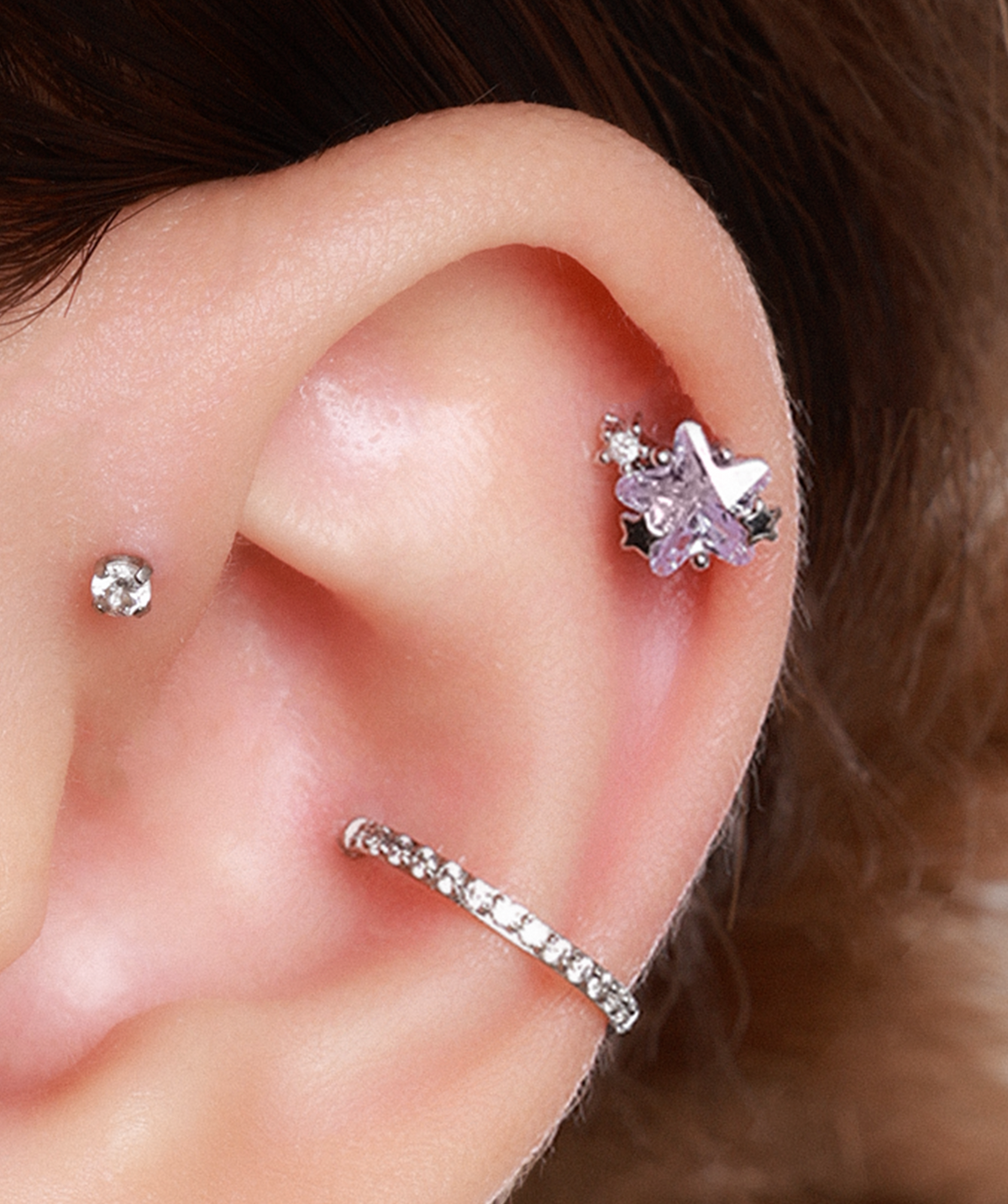 Dreamy Star Stud - Stainless Steel - Upper Lobe, Helix, Flat - Oumo Jewelry