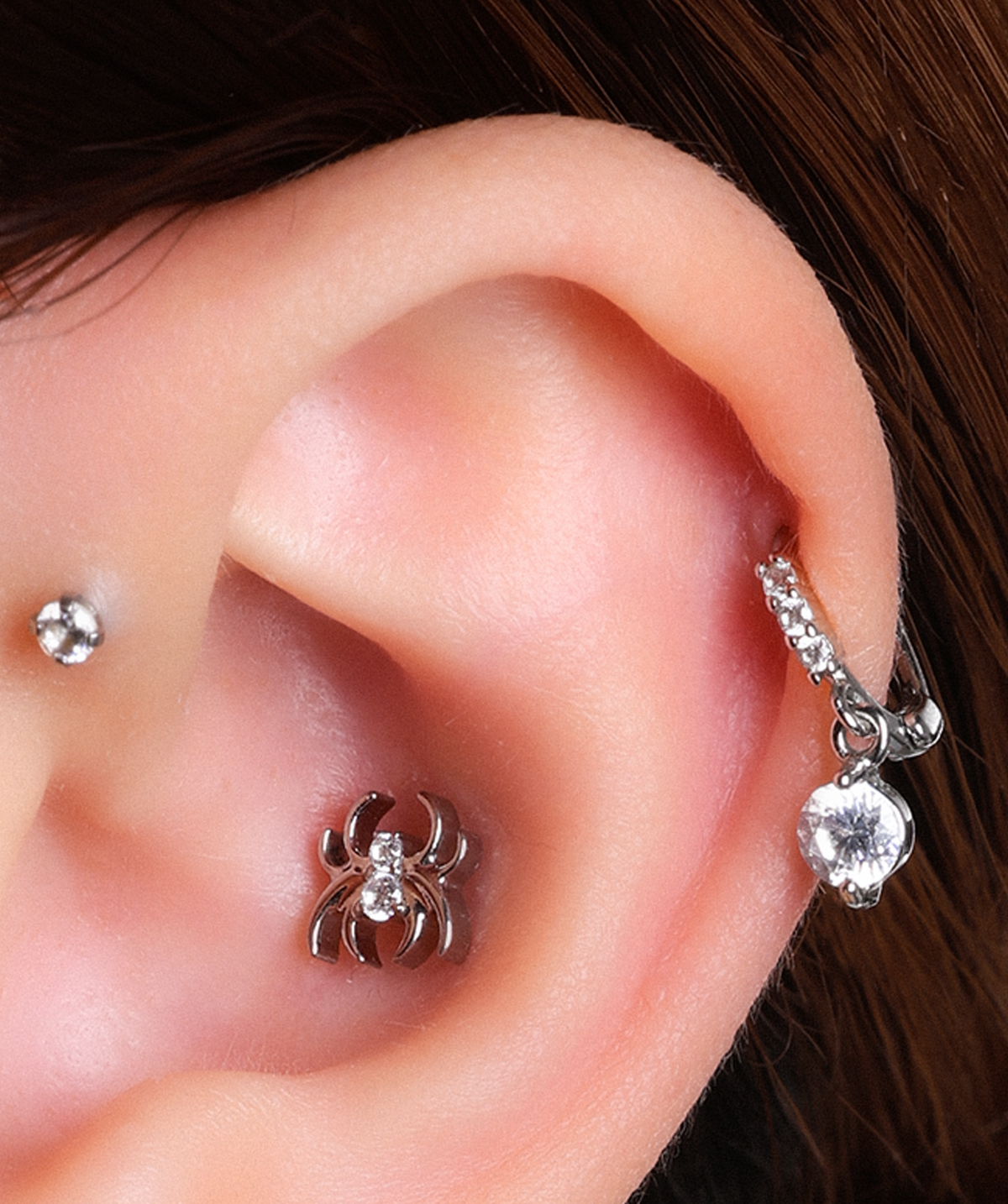 Titanium Spider Stud - Titanium - Upper Lobe, Helix, Flat - Oumo Jewelry