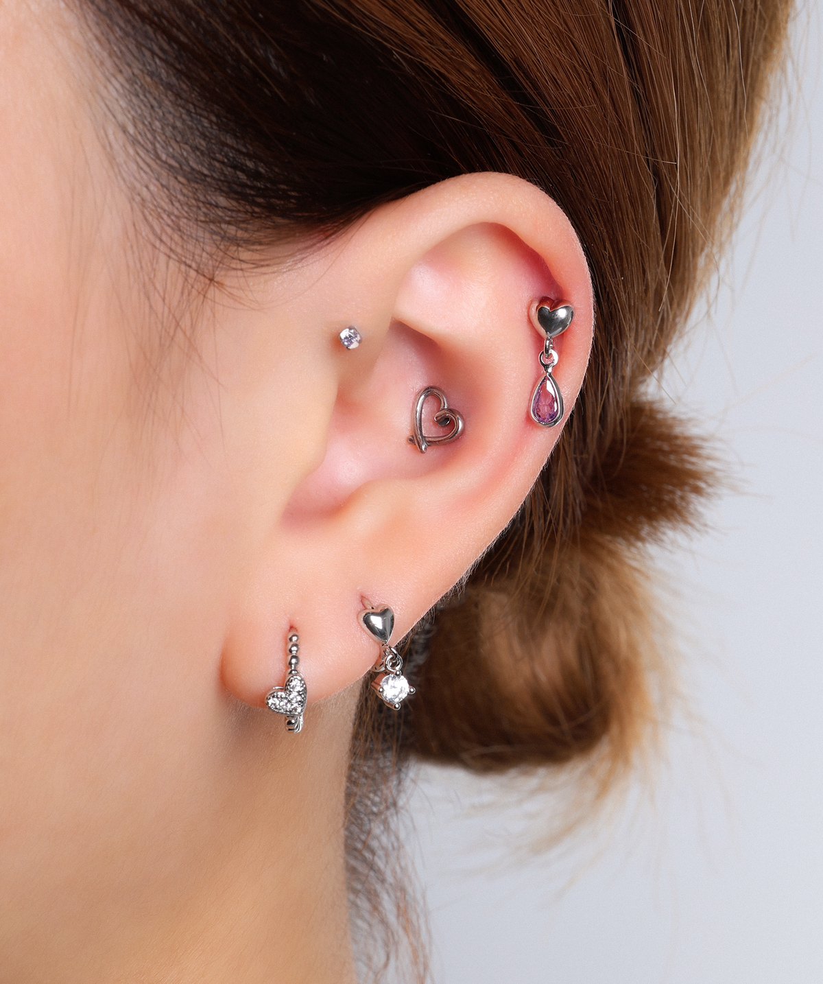Love Teardrop Stud - Stainless Steel - Upper Lobe, Helix, Flat - Oumo Jewelry