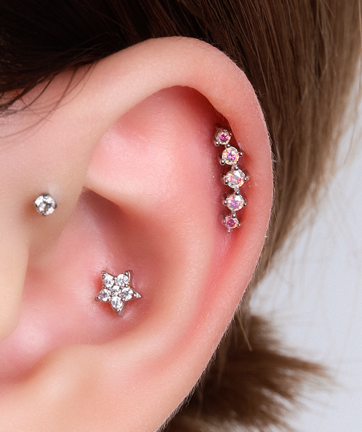 Twinkle Stud - Stainless Steel - Upper Lobe, Helix, Flat - Oumo Jewelry