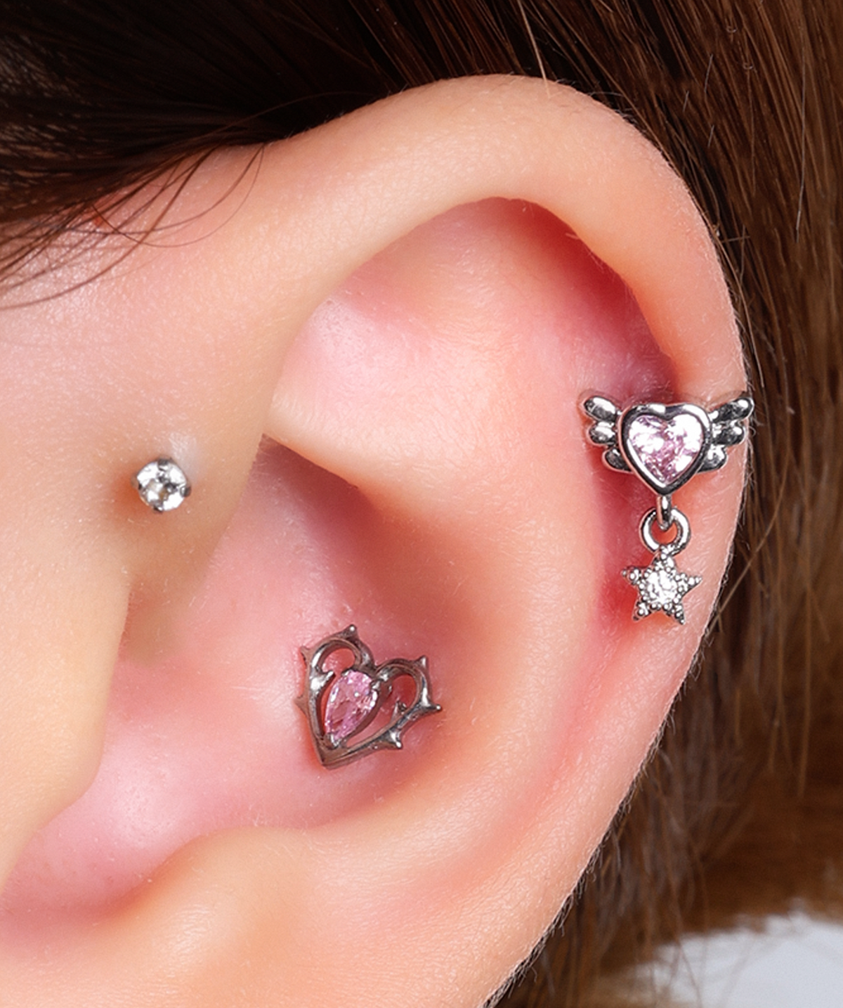 Titanium Thorn Heart Stud - Titanium - Upper Lobe, Helix, Conch - Oumo Jewelry