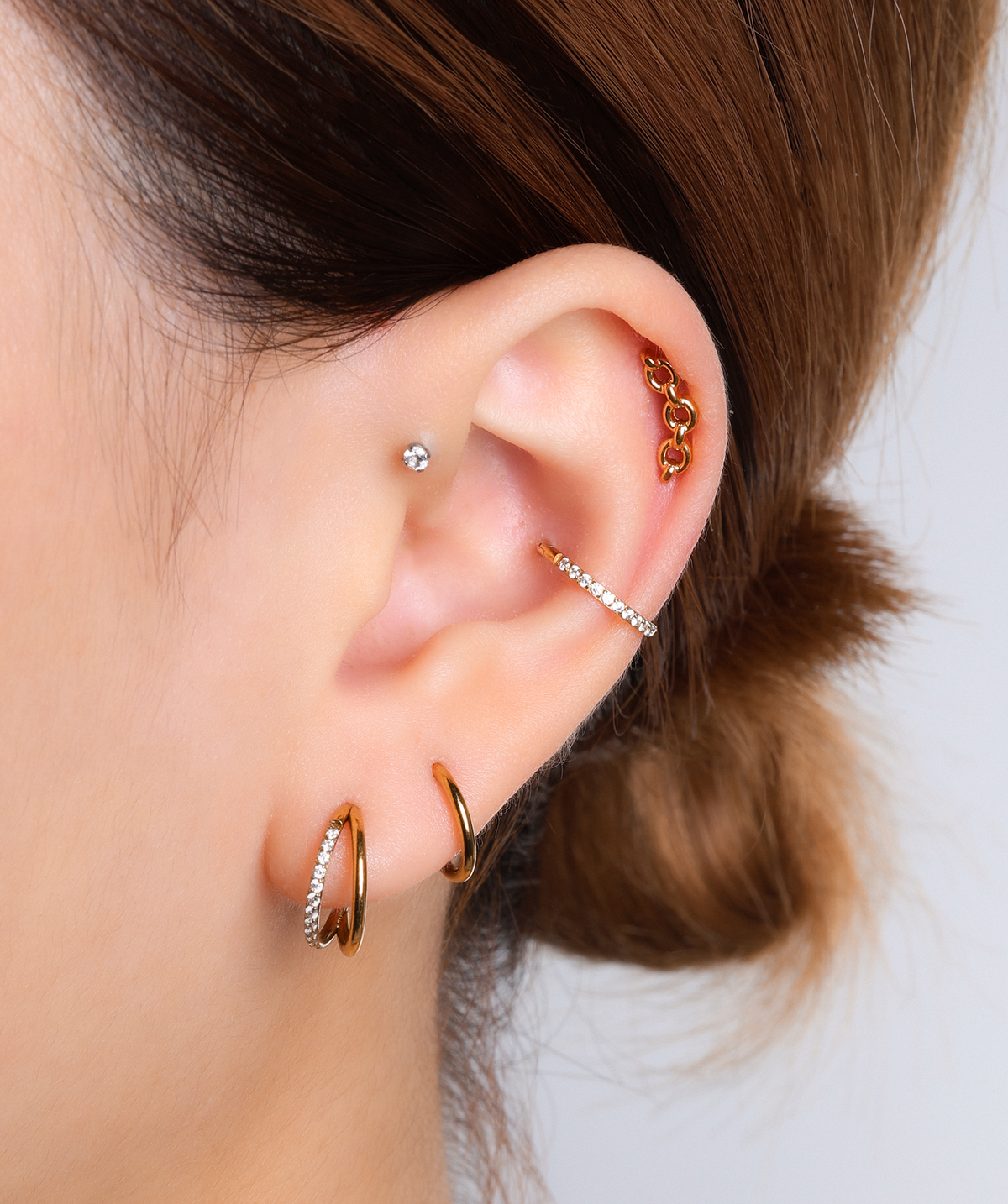 Titanium Chain Loop Stud - Titanium - Upper Lobe - Oumo Jewelry